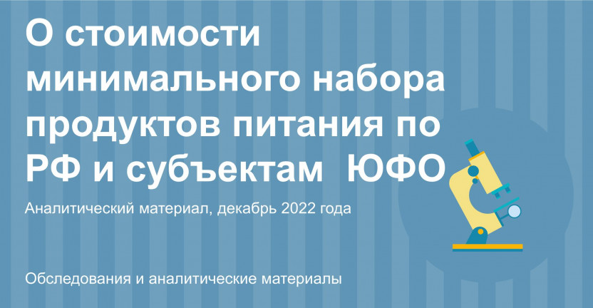 О стоимости условного (минимального) набора продуктов питания по Российской Федерации  и субъектам Южного Федерального округа в декабре 2022 года
